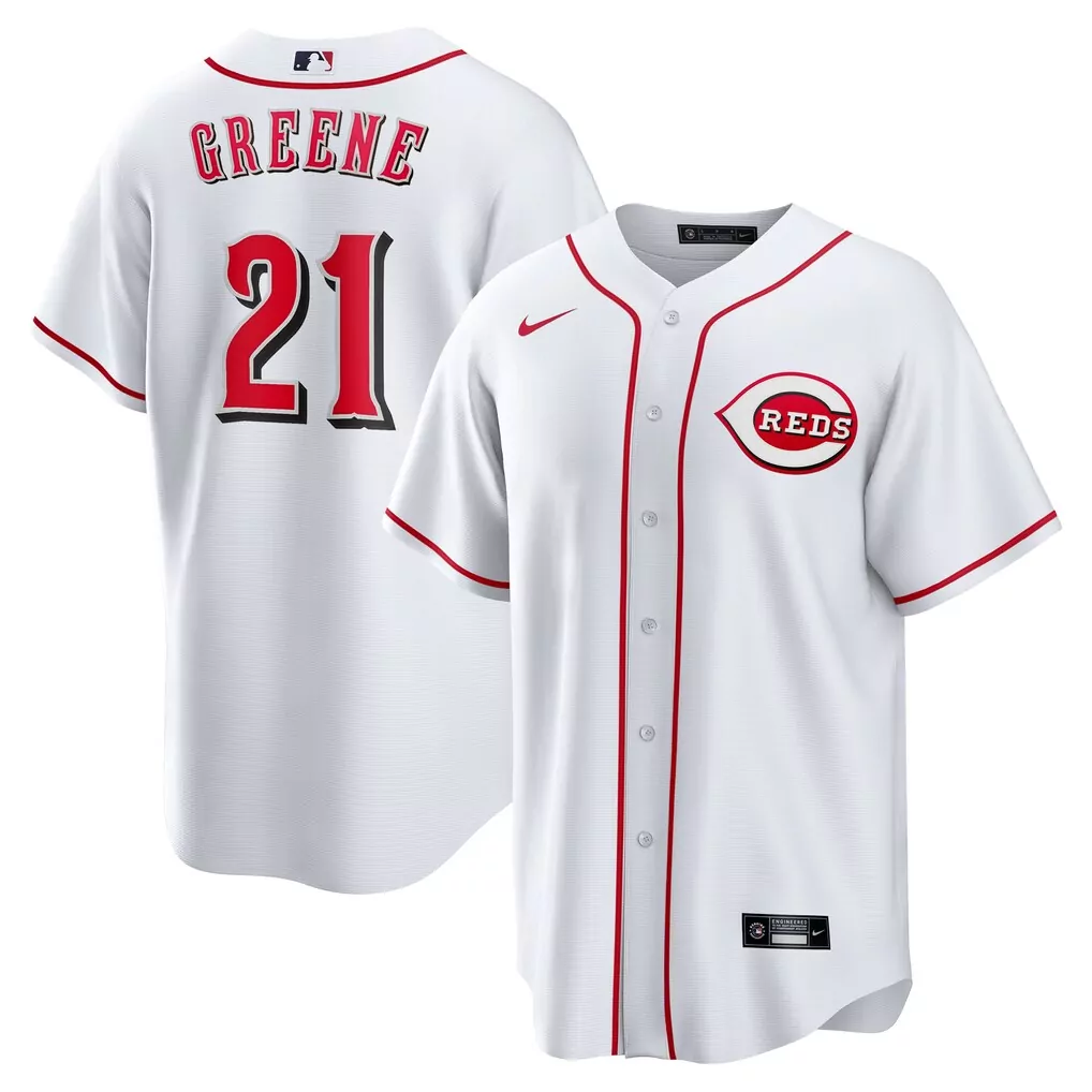 Riley Greene 21 Reds Jersey White Men Red Black Home Replica