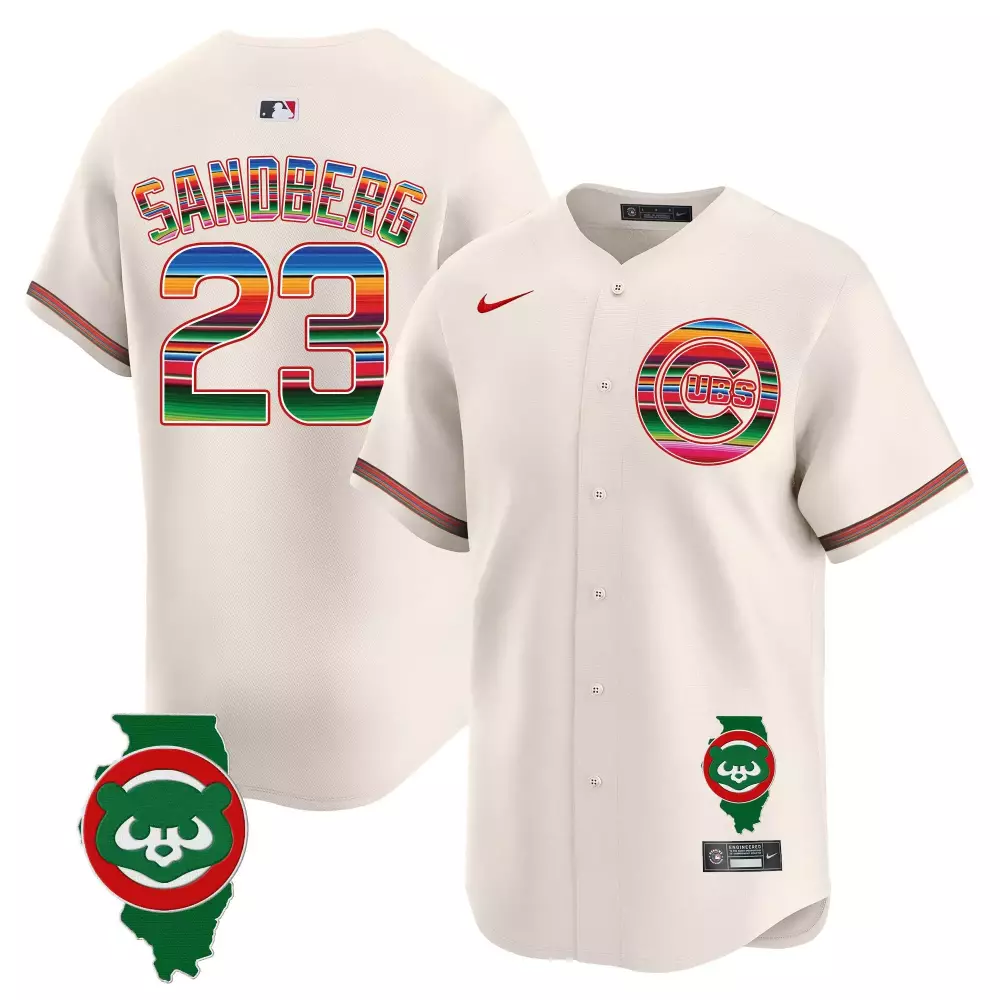 Ryne Sandberg 23 Cubs Jersey Cream Cinco De Mayo Illinois Map Men Split Design Red