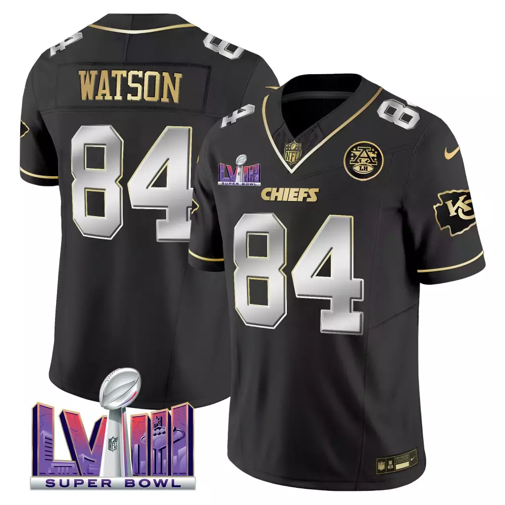 Watson Male 84 Chiefs Jersey Black Super Bowl Lviii 2023 Men Gold Silver All Stitched