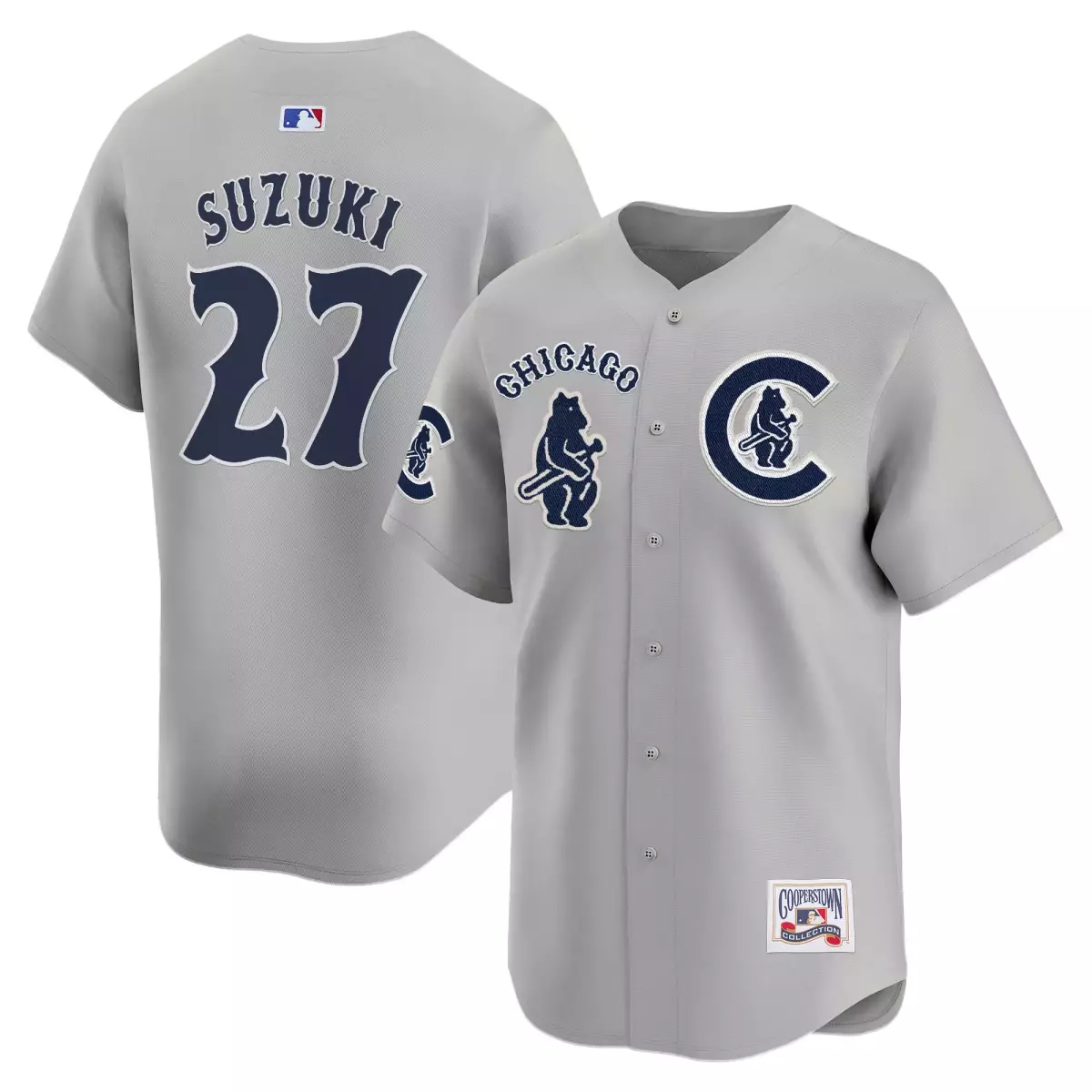 Suzuki Special 27 Chicago Cubs Jersey Grey Cooperstown Collection Men Navy Blue Vapor