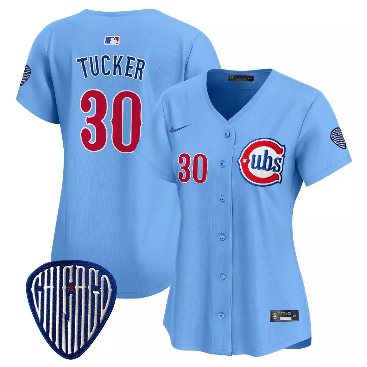 Kyle Tucker 30 Cubs Jersey Light Blue City Connect Chicago Women Split Design Red
