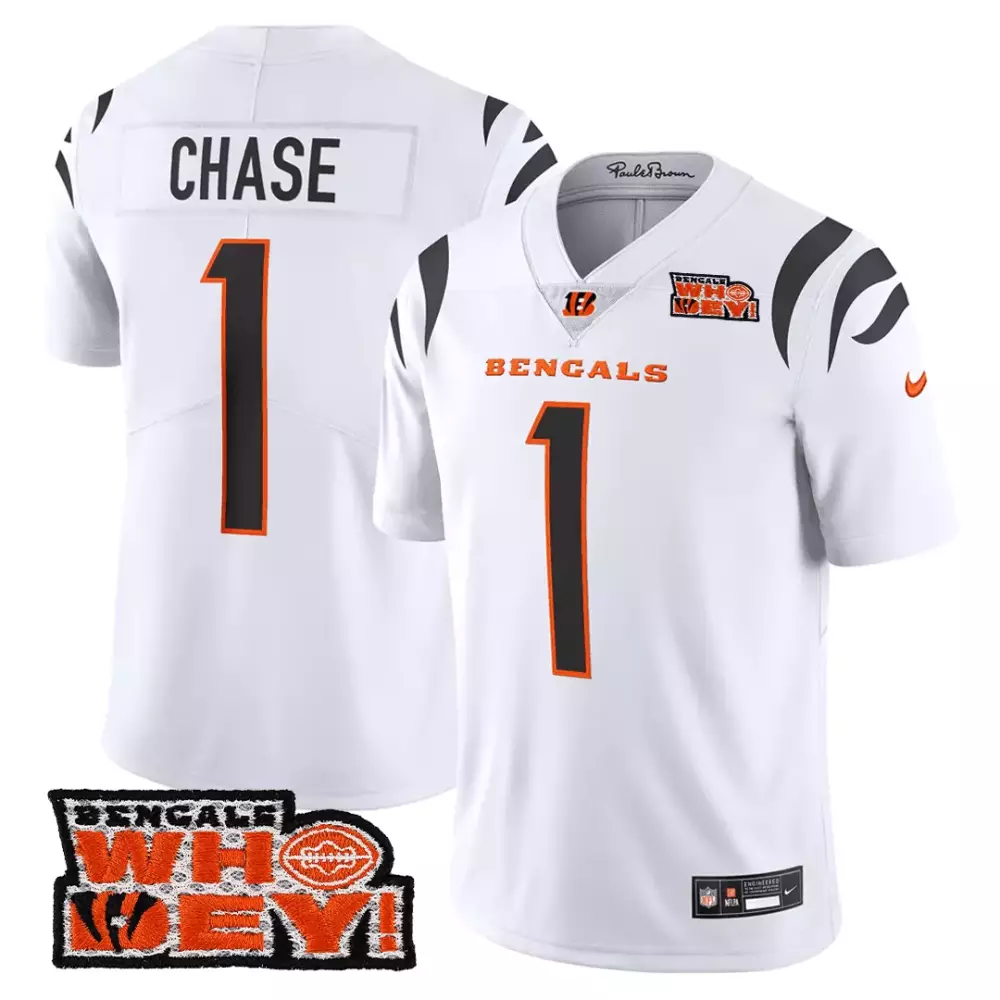 Ja'marr Chase 1 Bengals Jersey White Pauley Brown Who Dey! Men Standard Black Orange