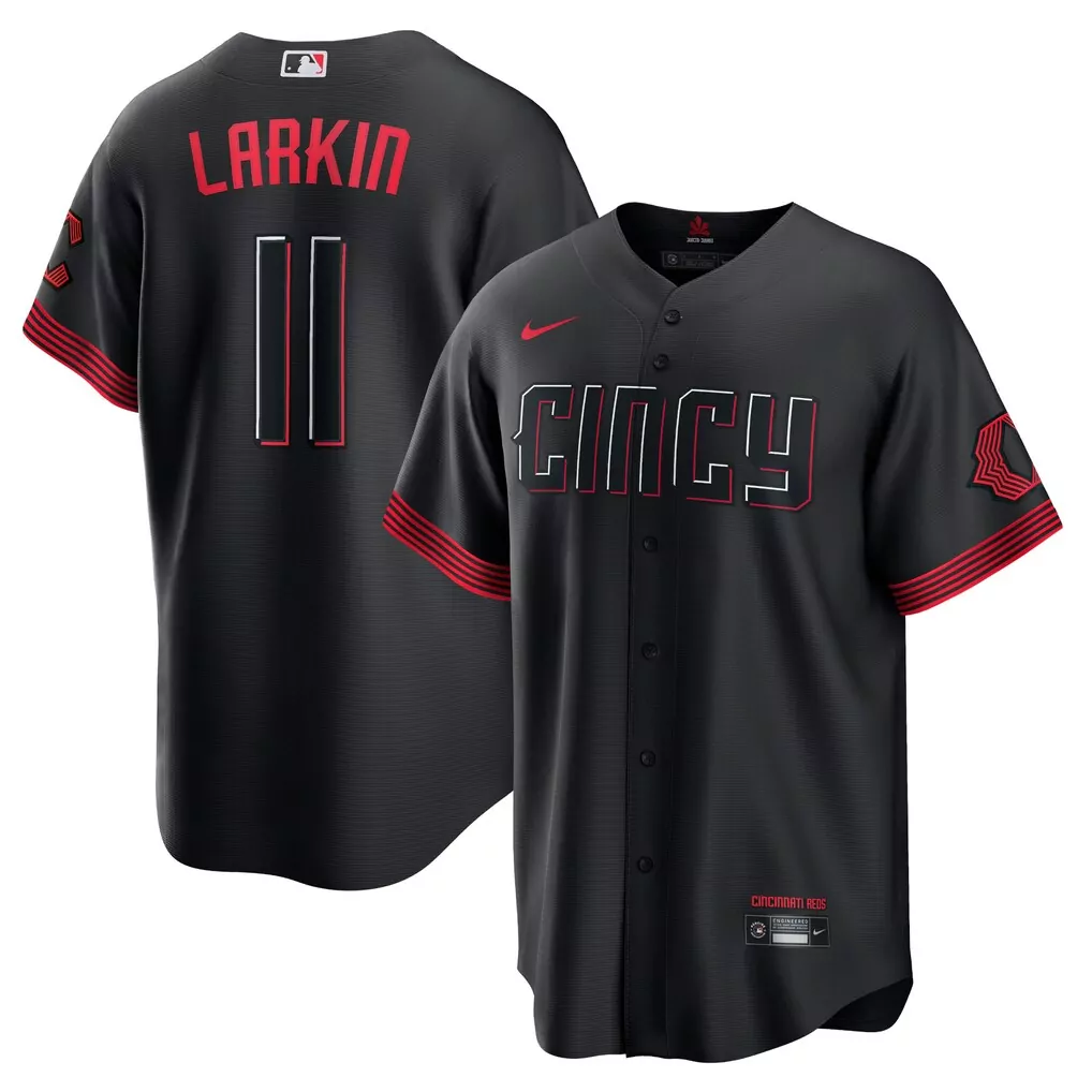 Barry Larkin 11 Reds Jersey Black City Connect Men Custom Design Red White Replica
