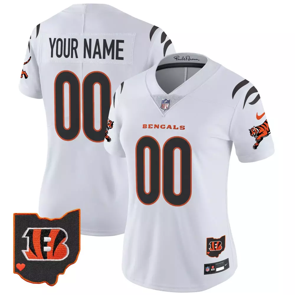 Custom Bengals Jersey White Ohio State Shape Heart Women Black Orange Vapor Limited