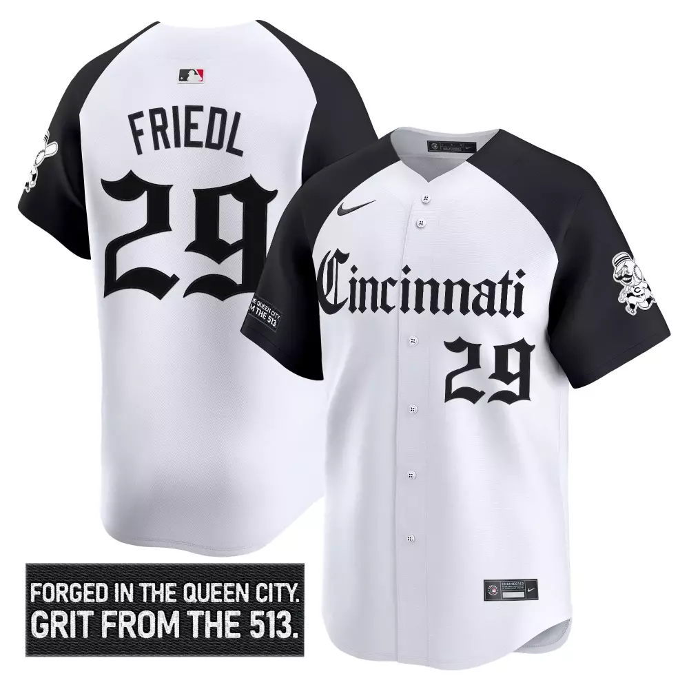 Tj Friedl 29 Cincinnati Reds Jersey White City Connect Men Split Design Black Stitched