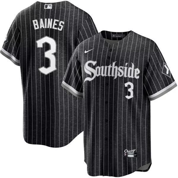 Harold Baines 3 Chicago White Sox Jersey Black City Connect Men Pinstripe Gray All