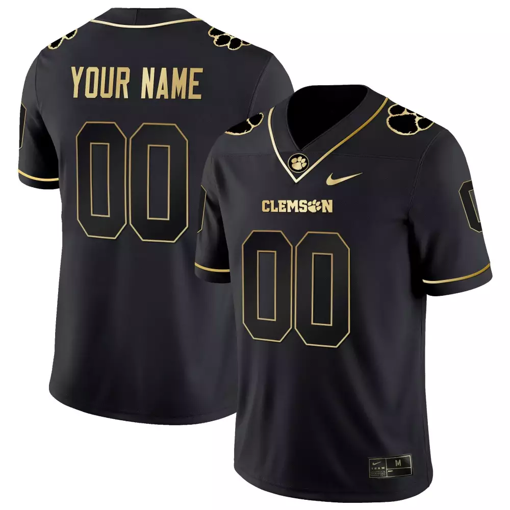 Custom Clemson Tigers Jersey Black Men Gold All Stitched