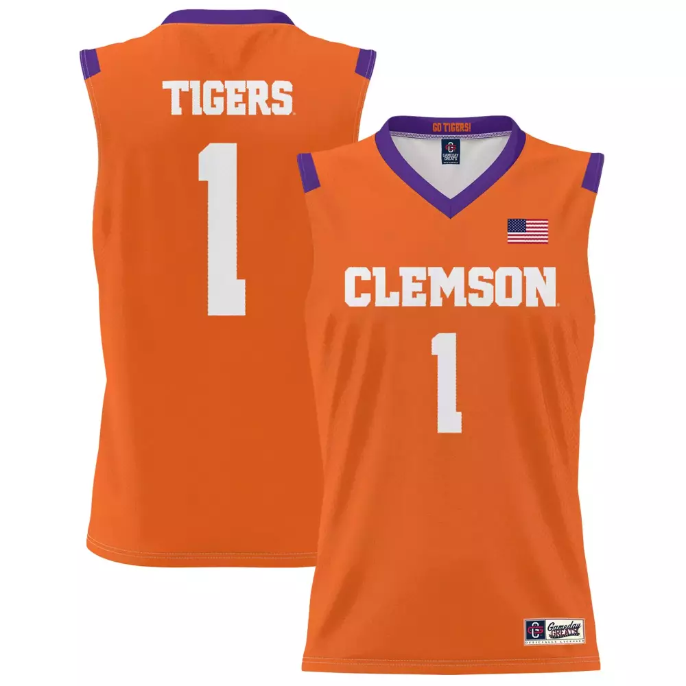 American Flag 1 Clemson Tigers Jersey Orange Women Volleyball Purple All Stitched