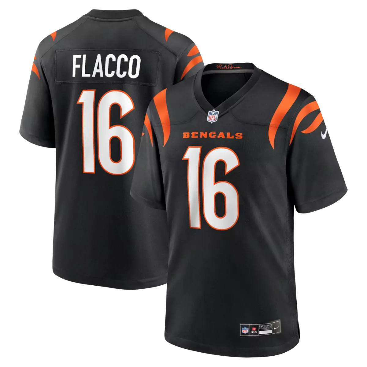 Joe Flacco 16 Bengals Jersey Black Men NFL Orange White Game