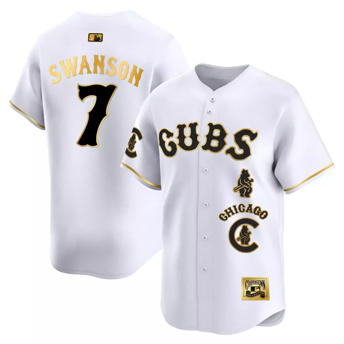 Swanson Special 7 Cubs Jersey White Cooperstown Collection Men Black Gold Vapor Premier
