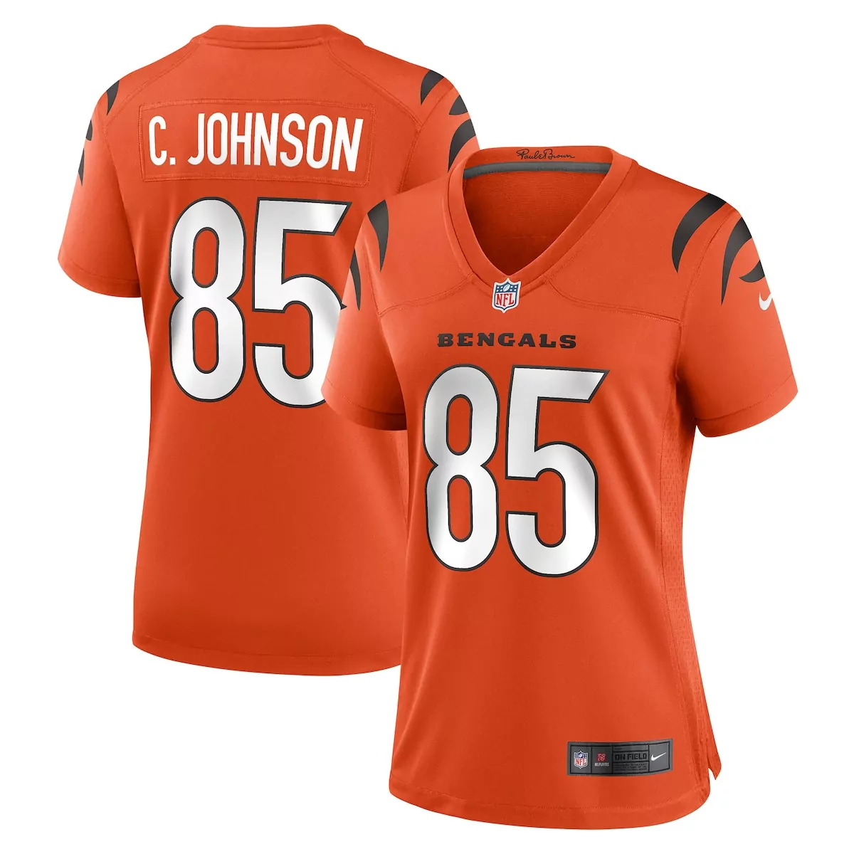 Chad Johnson 85 Bengals Jersey Orange Women Black White Retired Game