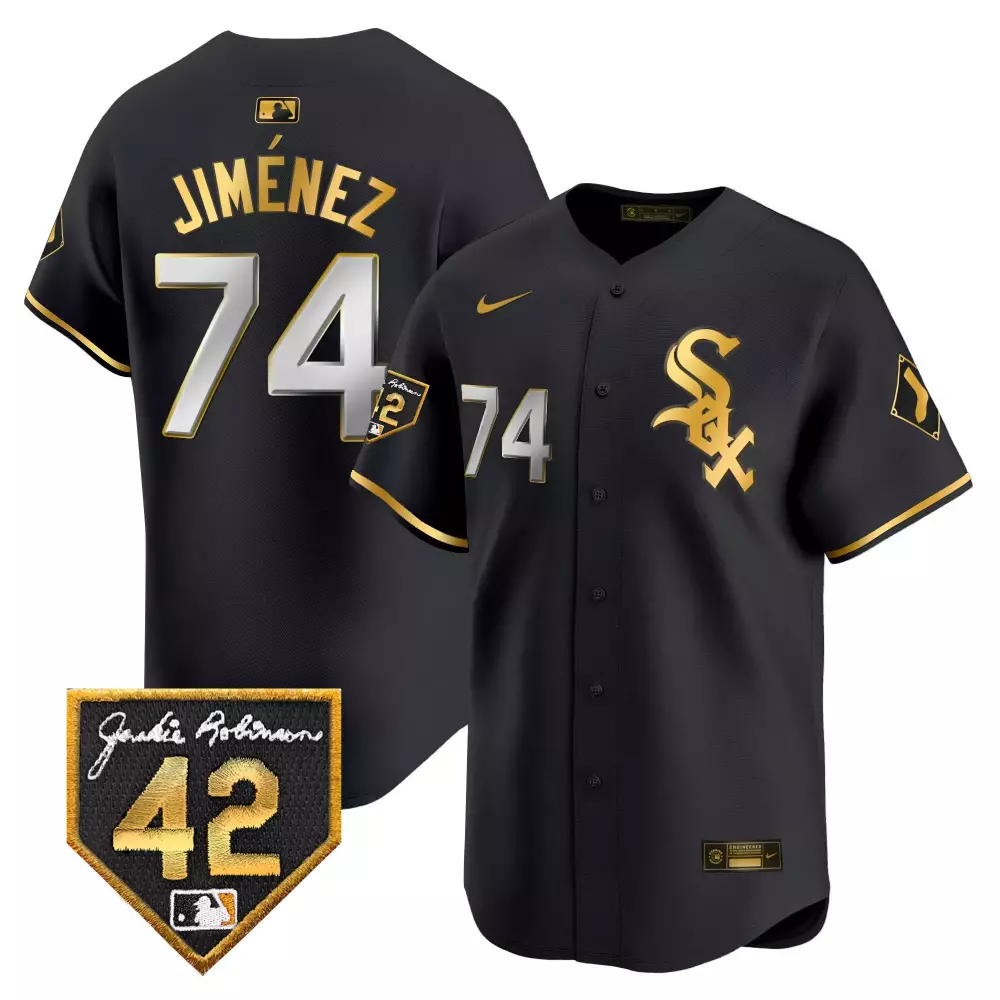 Jiménez 74 White Sox Jersey Black Jackie Robinson Day 42 Men Gold Vapor Premier Limited