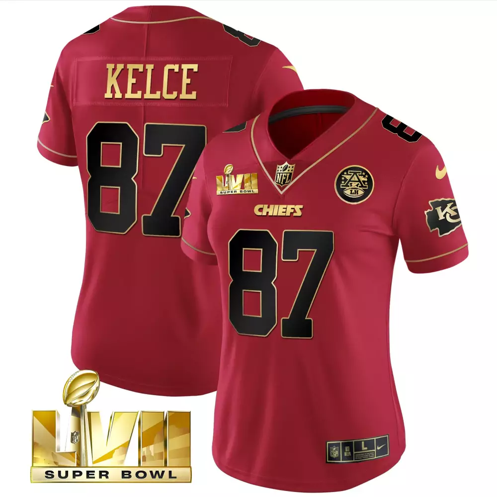 Kelce Lvii 87 Chiefs Jersey Red Super Bowl 2023 Men Player Gold Black All Stitched