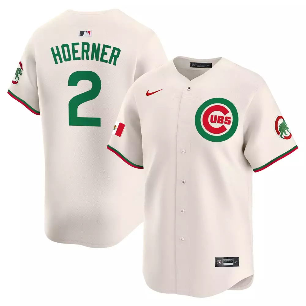 Nico Hoerner 2 Cubs Jersey Cream Mexico Flag Men Green Red Vapor Premier Limited