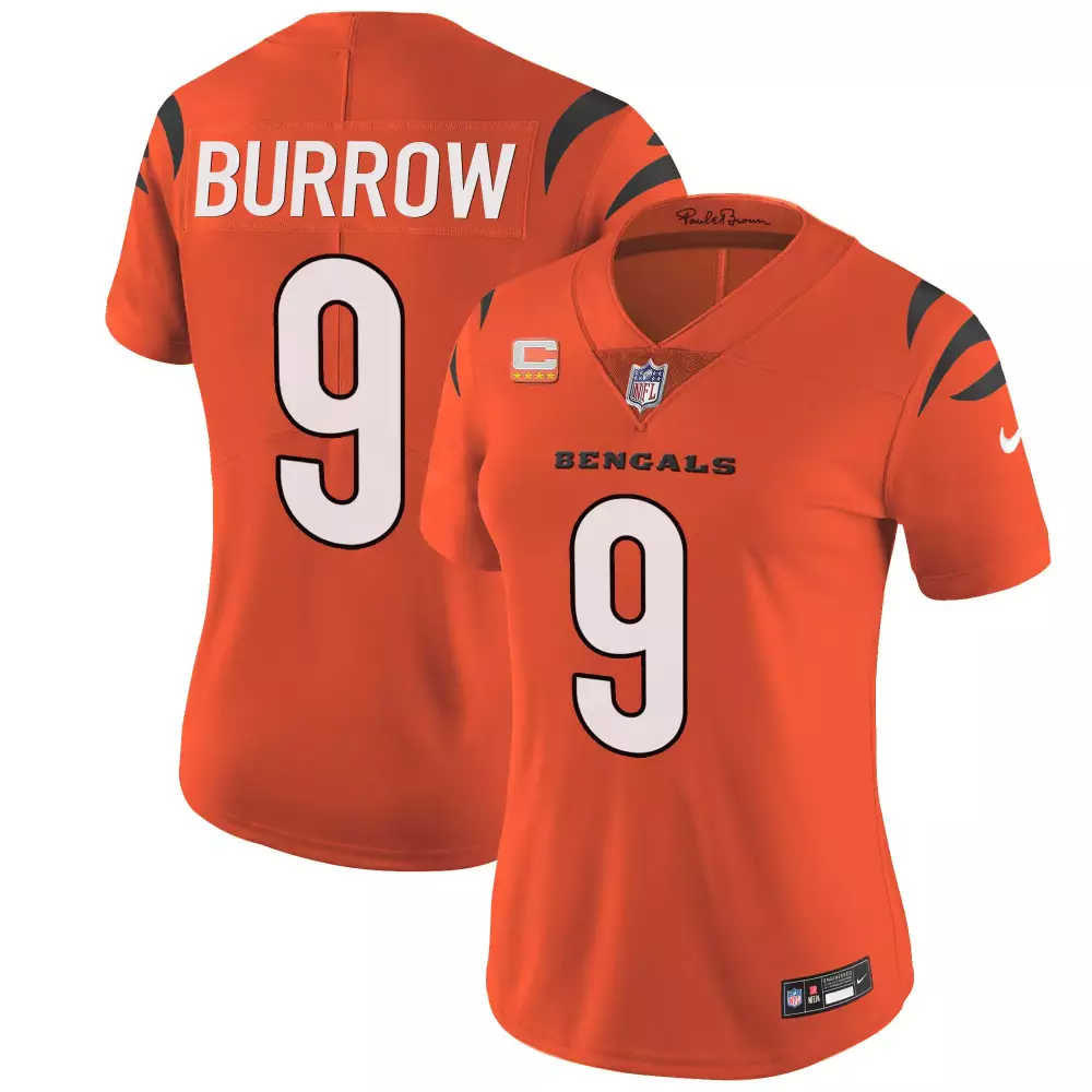Joe Burrow 9 Bengals Jersey Orange Women Replica Black White All Stitched Vapor