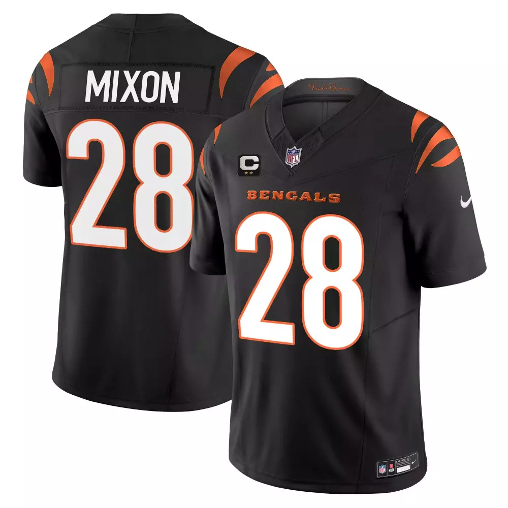 Joe Mixon 28 Bengals Jersey Black Men Orange White All Stitched