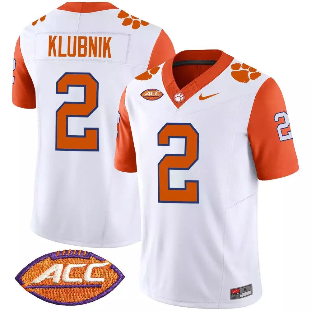 Cade Klubnik 2 Clemson Tigers Jersey White Men Orange Vapor Limited v2 All Stitched