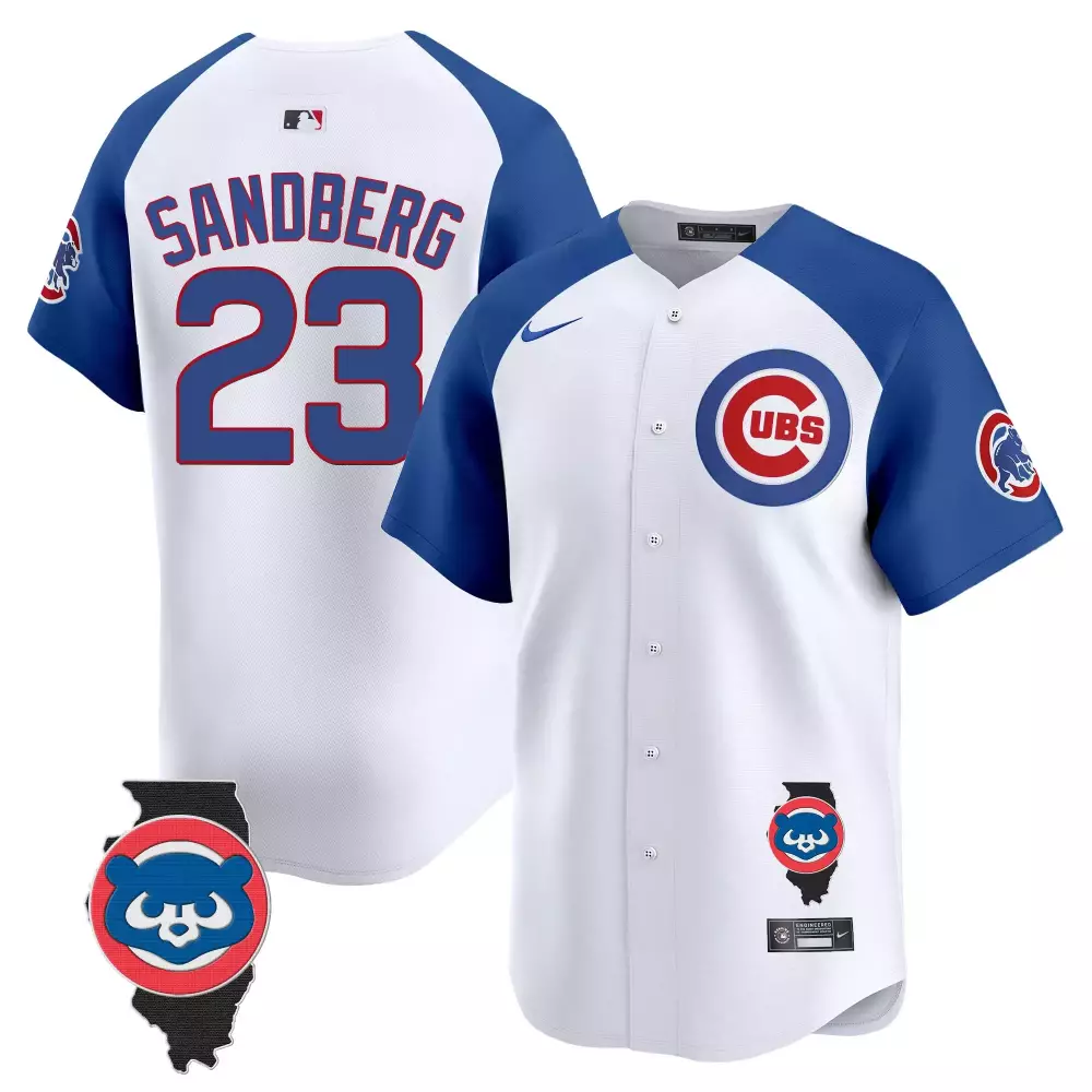 Ryne Sandberg 23 Cubs Jersey White City Connect Illinois State Map Men Split Design