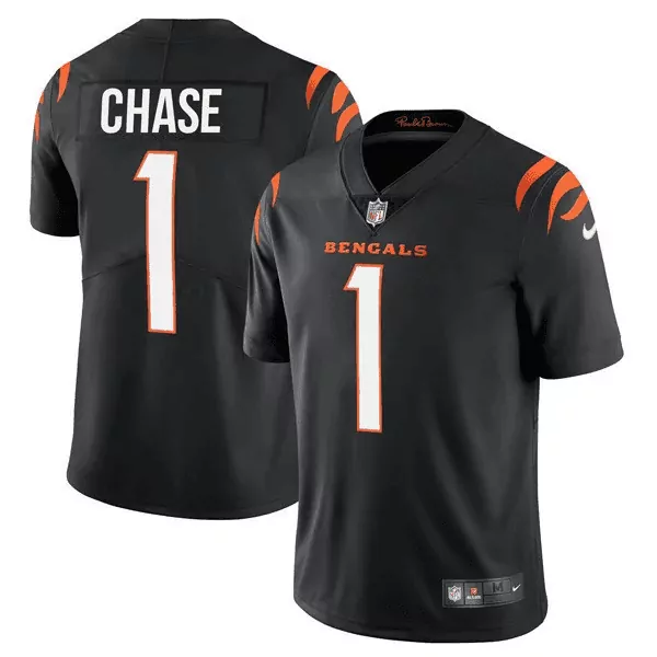 Ja'marr Chase 1 Bengals Jersey Black Men Orange White Vapor All Stitched