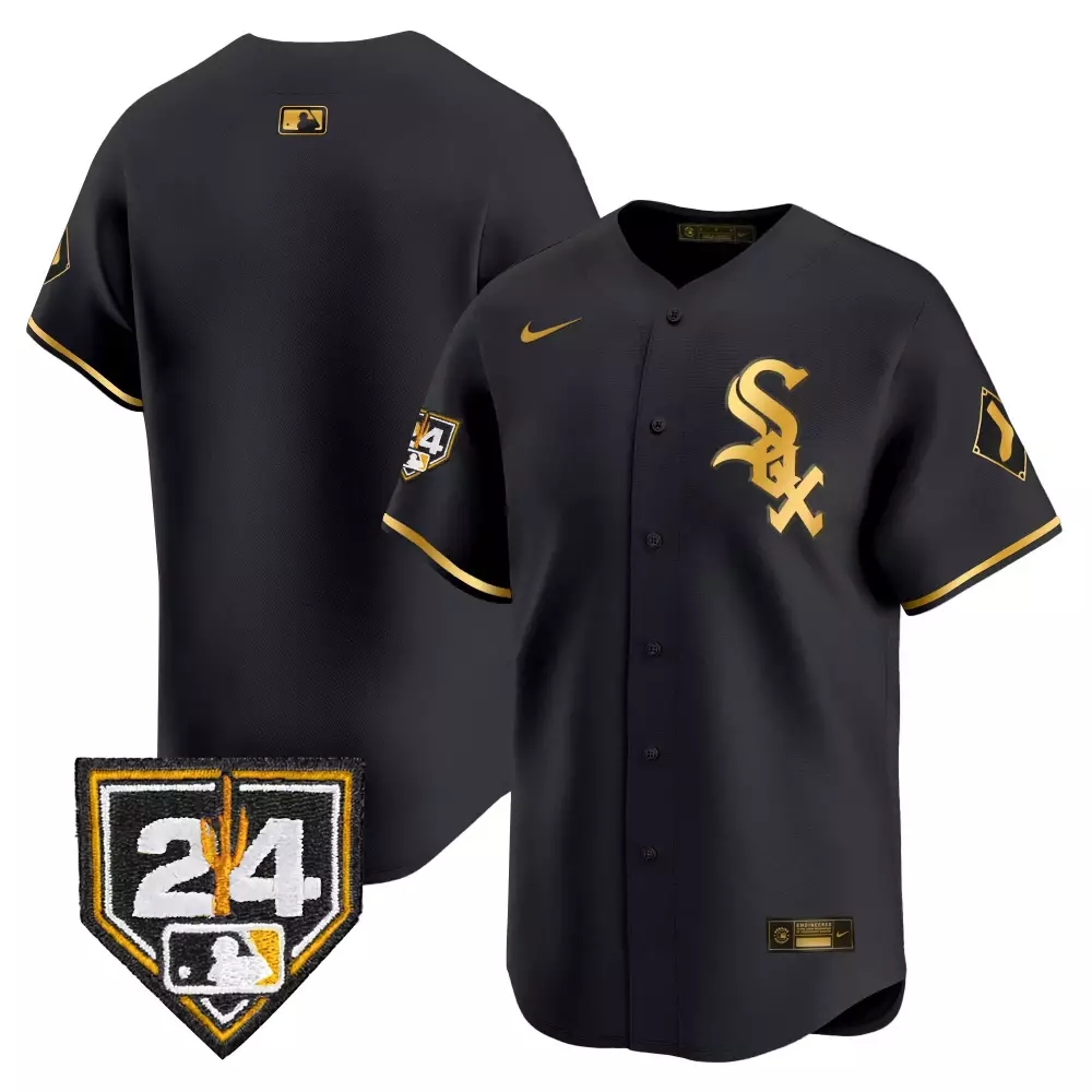 Luis Robert 24 White Sox Jersey Black 75th Anniversary Gold Authentics Men Vapor
