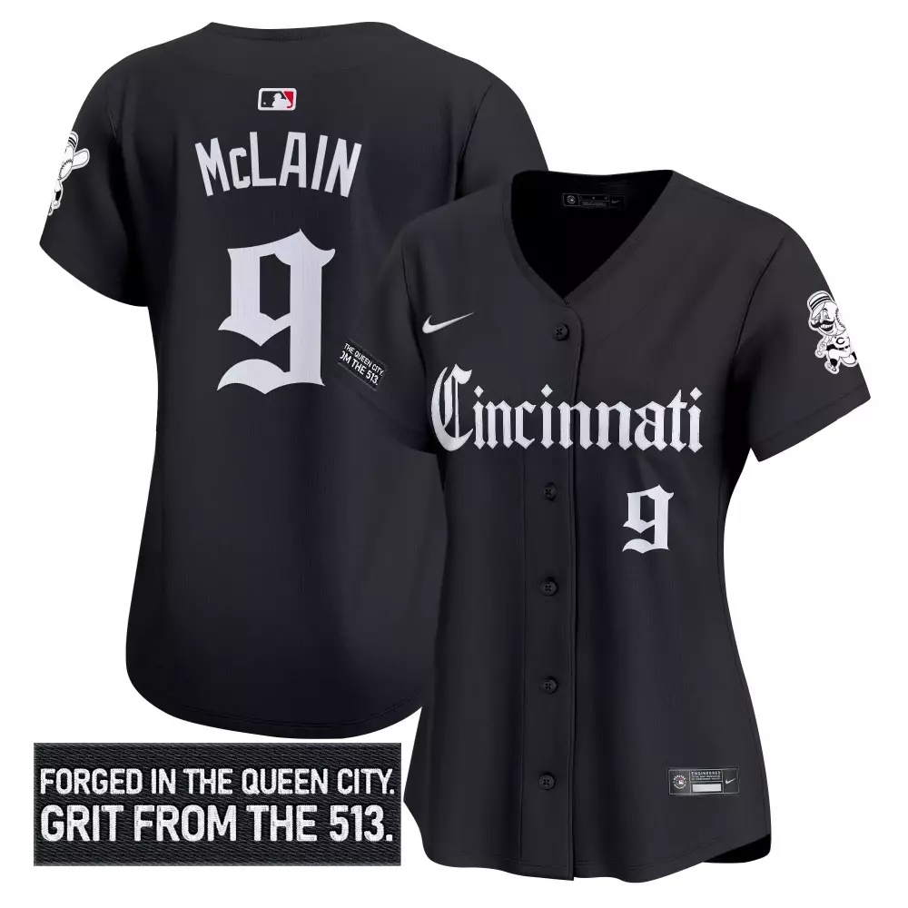Matt Mclain 9 Cincinnati Reds Jersey Black Women White Stitched Vapor Embroidered