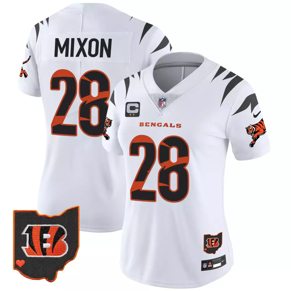 Joe Mixon 28 Bengals Jersey White Ohio Women Official Orange Black Vapor Limited