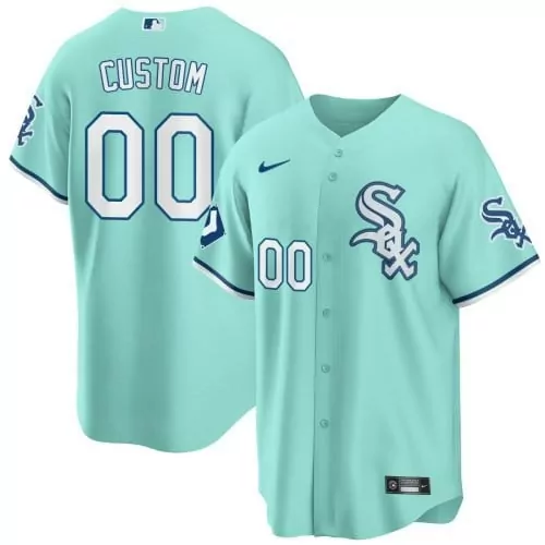 Custom Chicago White Sox Jersey Aqua Navy Blue Cool Collection All Stitched