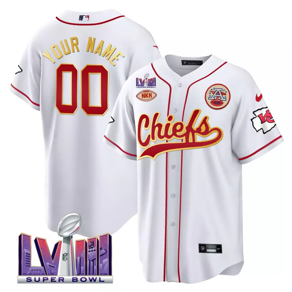 Custom Kansas City Chiefs Jersey White Super Bowl Lvii Champions Nkh Men Red Gold