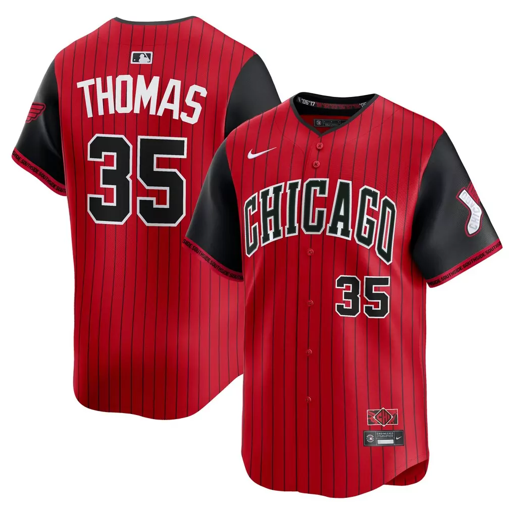 Frank Thomas 35 Chicago White Sox Jersey Red City Connect Men Split Design Black