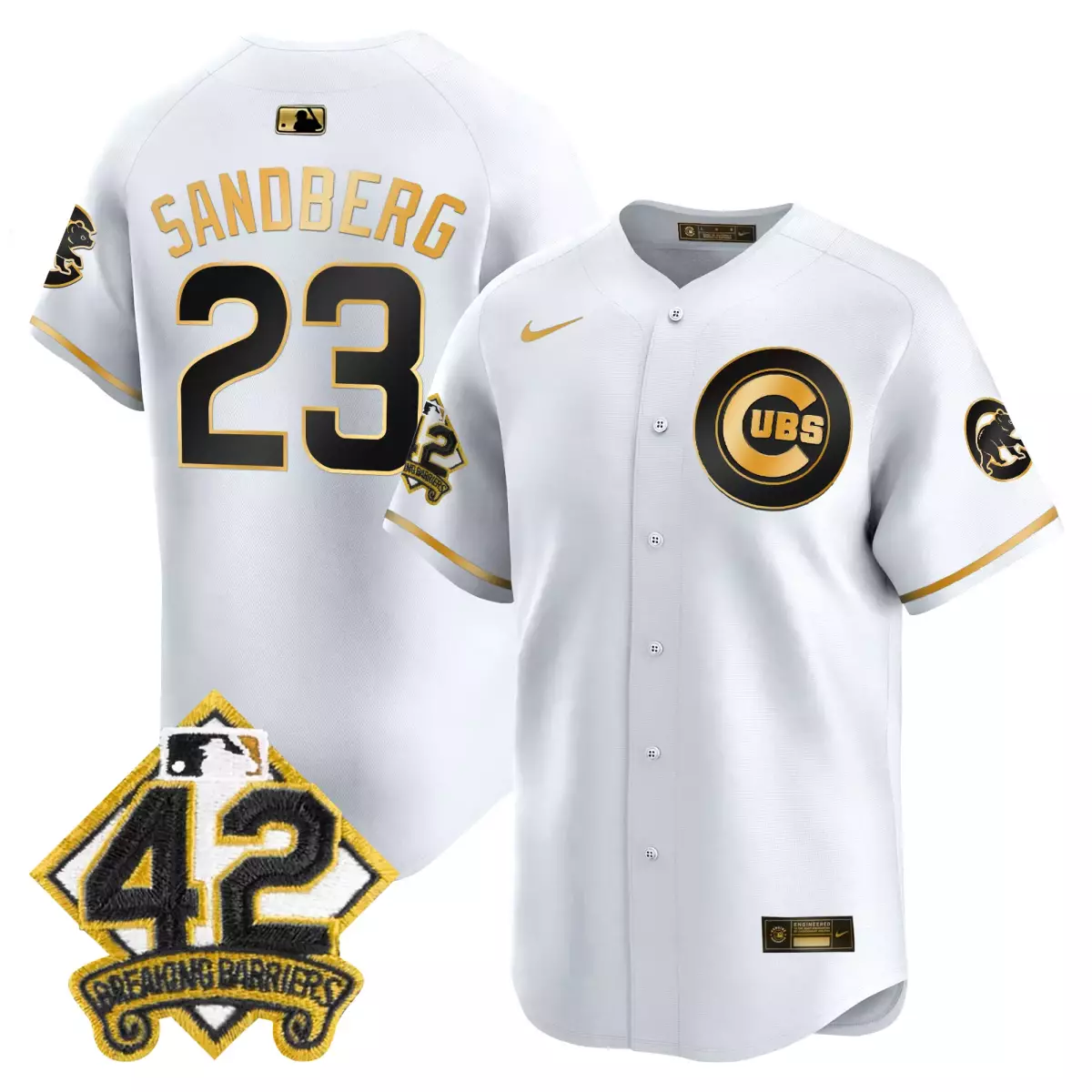 Ryne Sandberg 23 Cubs Jersey White Men Black Gold Vapor Premier Limited All Stitched