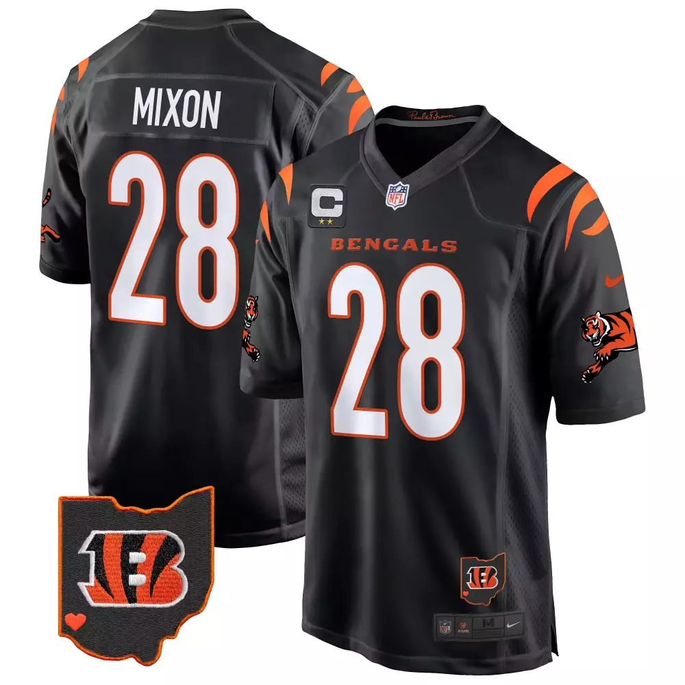 Joe Mixon 28 Bengals Jersey Black Men Player_jersey Alternate Orange White Game All