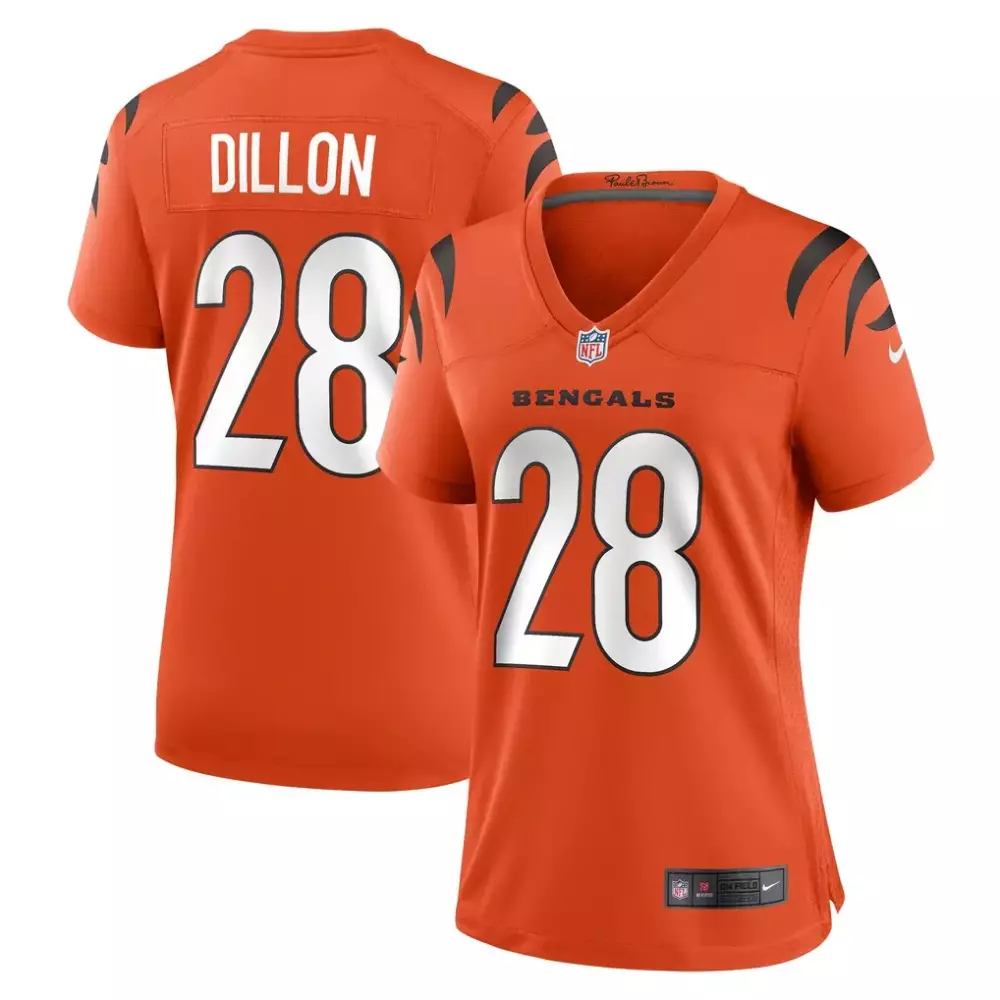 Aj Dillon 28 Bengals Jersey Orange Women Standard Black White Retired Game