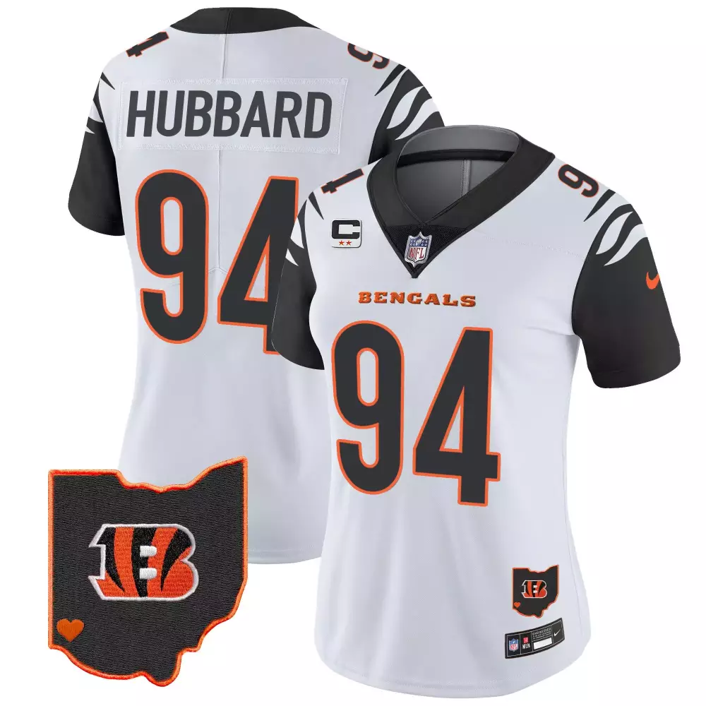 Sam Hubbard 94 Bengals Jersey White Ohio Shape Heart Women Standard Black Orange