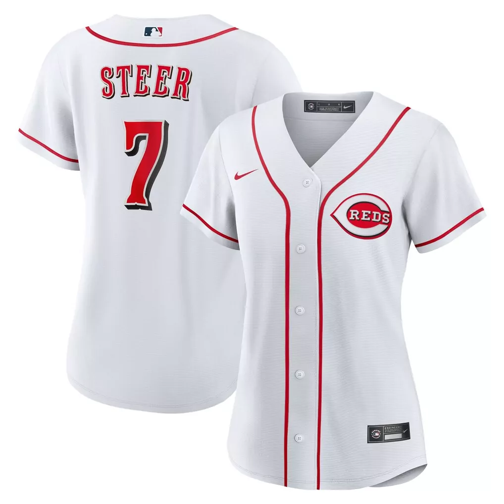 Spencer Steer 7 Reds Jersey White Women Red Black Home Replica