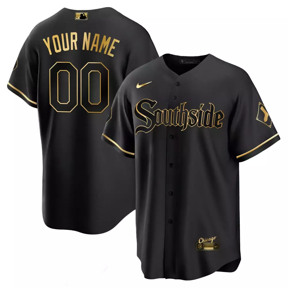 Custom Chicago Jersey Black City Connect Gold All Stitched