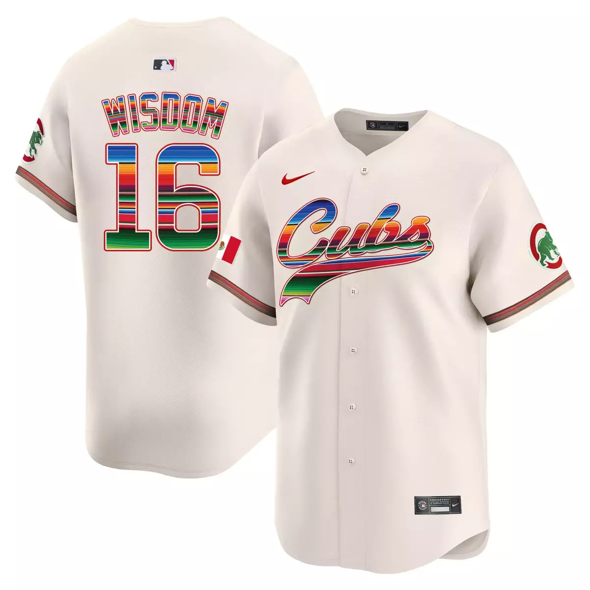 Wisdom Mexico 16 Cubs Jersey Cream Flag Men Alternate Custom Design Red Green Blue