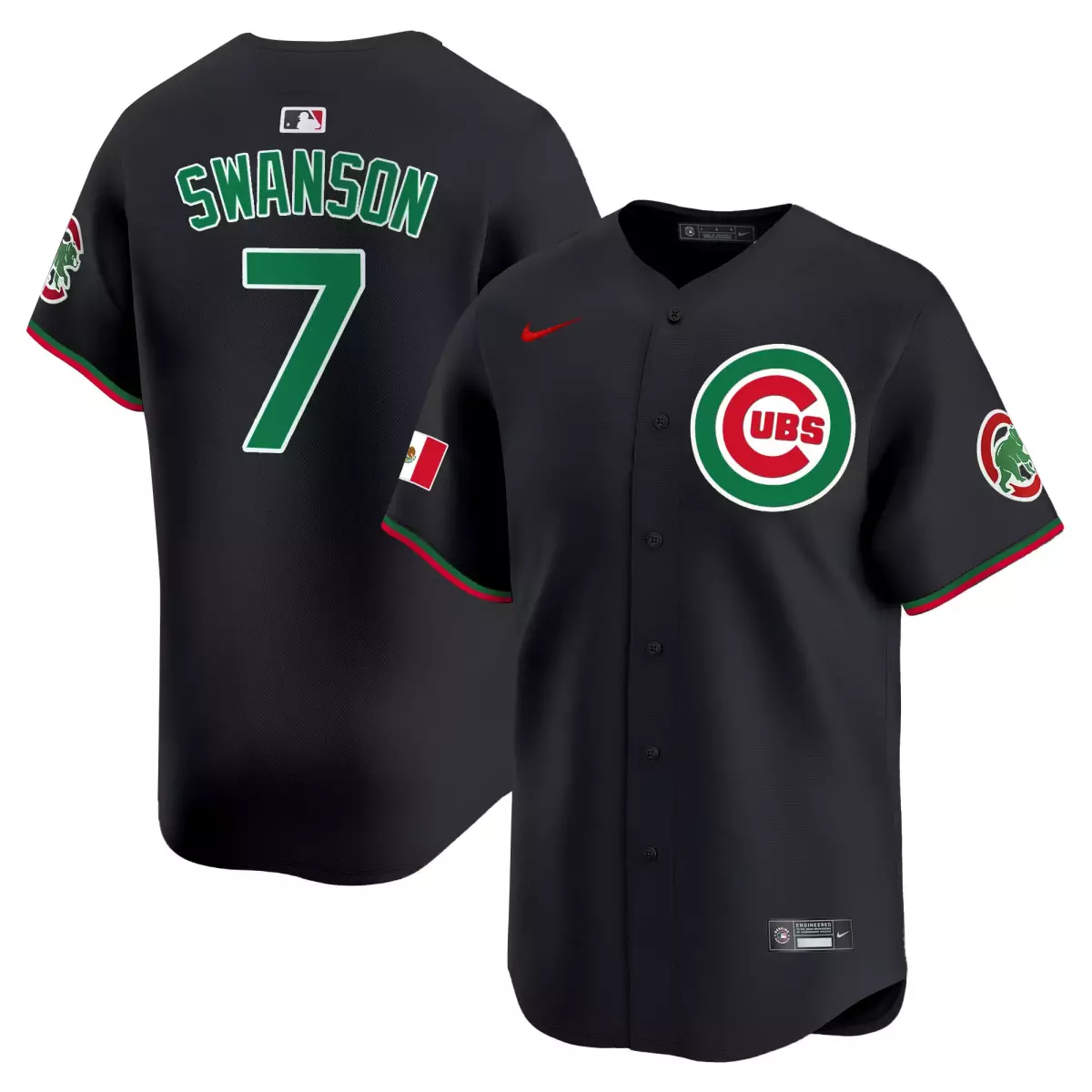 Swanson Mexico 7 Cubs Jersey Black National Team Men Green Red White Vapor Premier