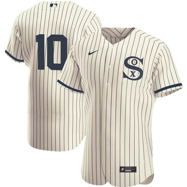 White Sox 10 Chicago Jersey Cream Men Throwback Navy Blue All Stitched Vapor