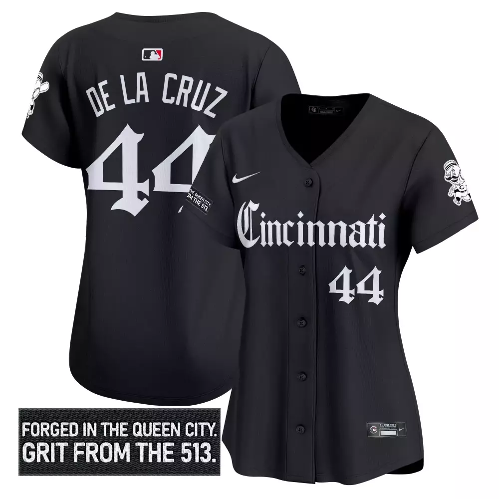 De LA 44 Cincinnati Reds Jersey Black City Connect Men White Vapor