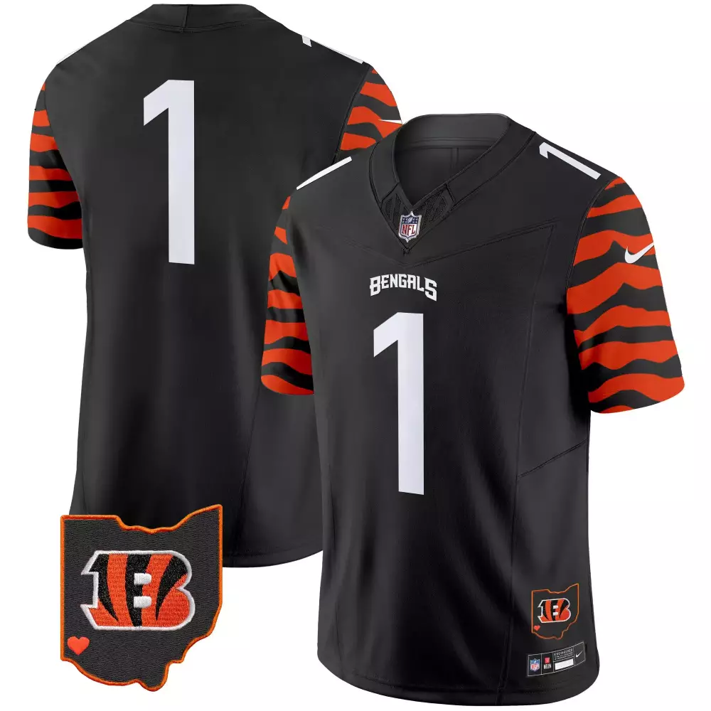 Custom Cincinnati Bengals 1 Jersey Black Men Orange White Vapor Limited All Stitched