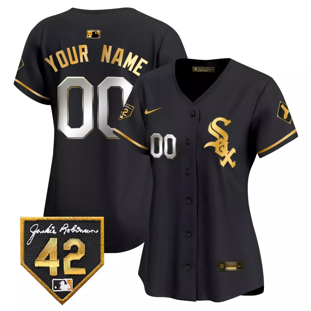 Custom Chicago White Sox Jersey Black Jackie Robinson 42 Women Gold Silver Vapor