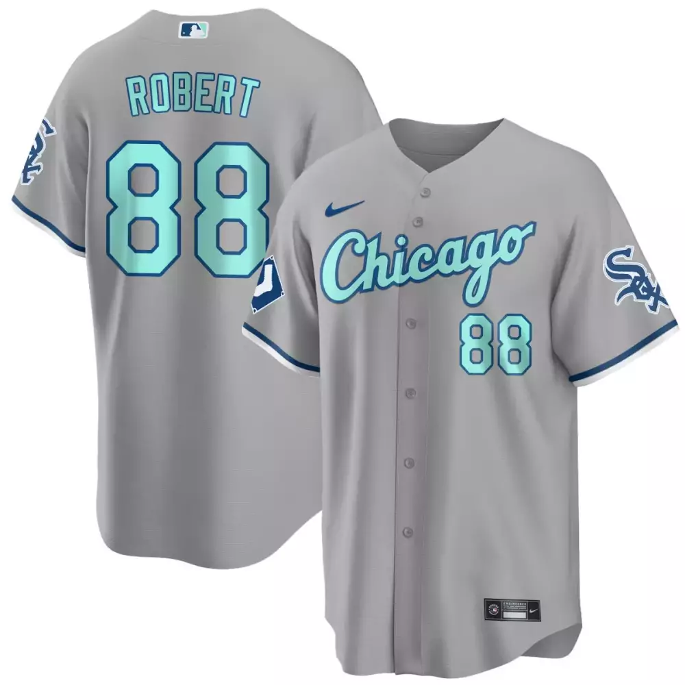 Luis Robert 88 Chicago White Sox Jersey Grey Men Light Blue Cool Base Collection