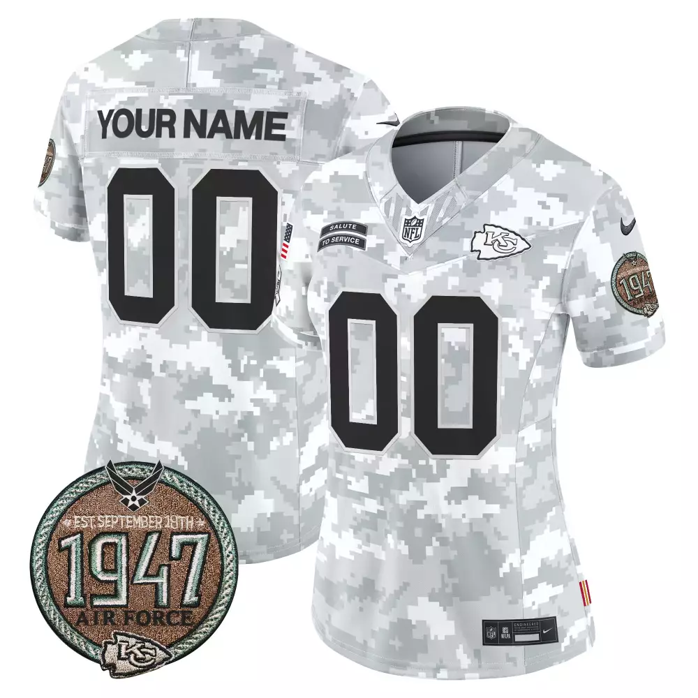 Custom Kansas City Chiefs Jersey White Salute To Service 1947 Air Force Women Camouflage