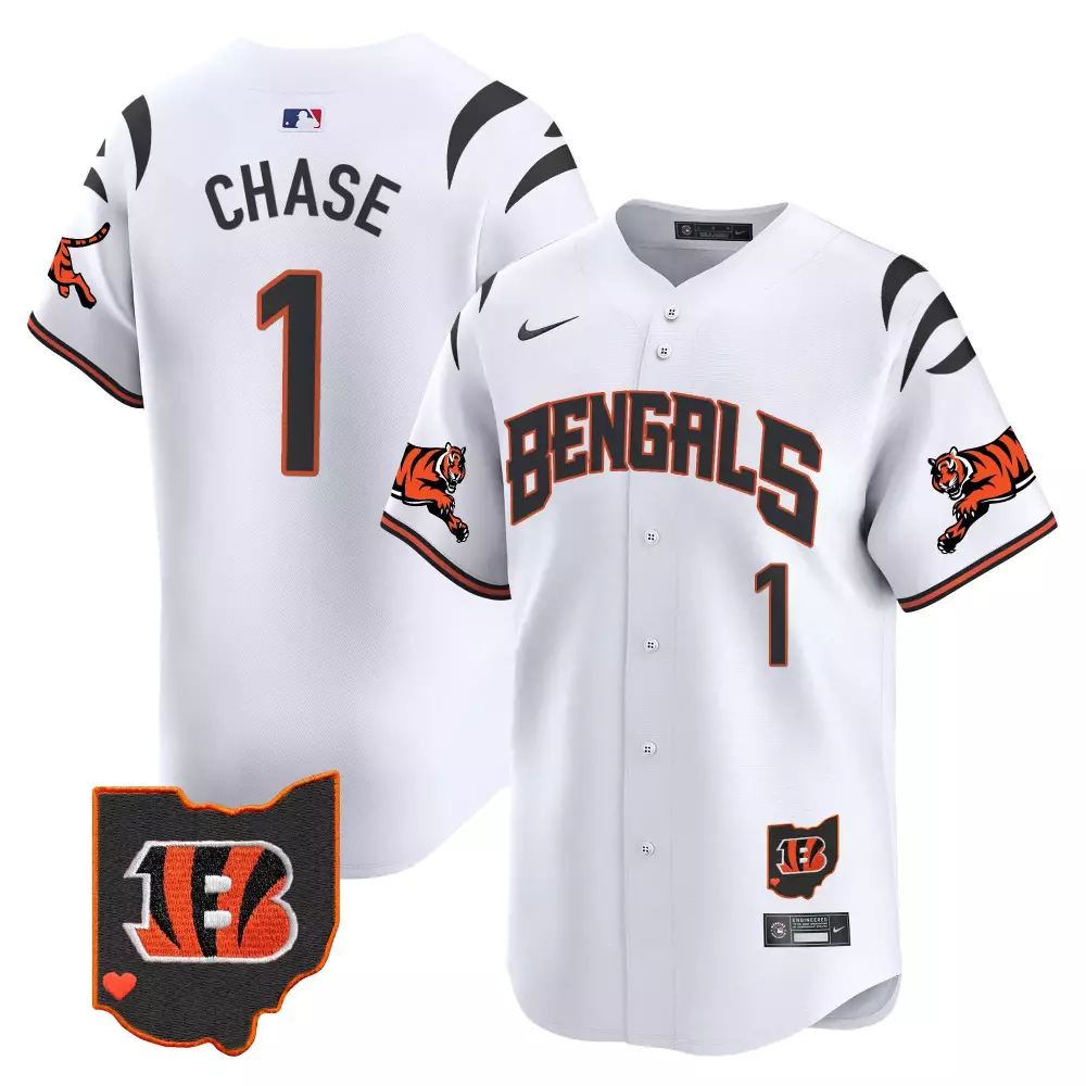 Ja'marr Chase 1 Bengals Jersey White City Connect Ohio Shape Heart Men Black Orange