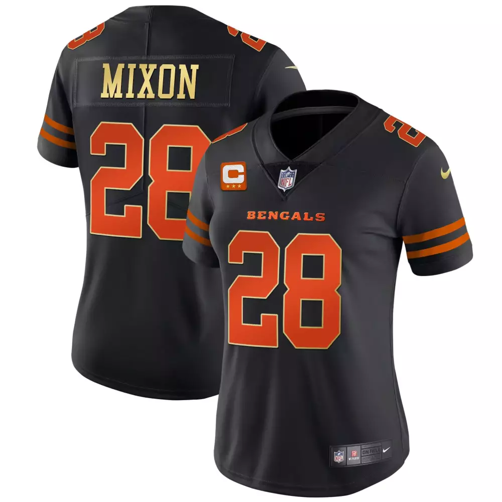 Joe Mixon 28 Bengals Jersey Black Women Game Orange Gold Vapor All Stitched