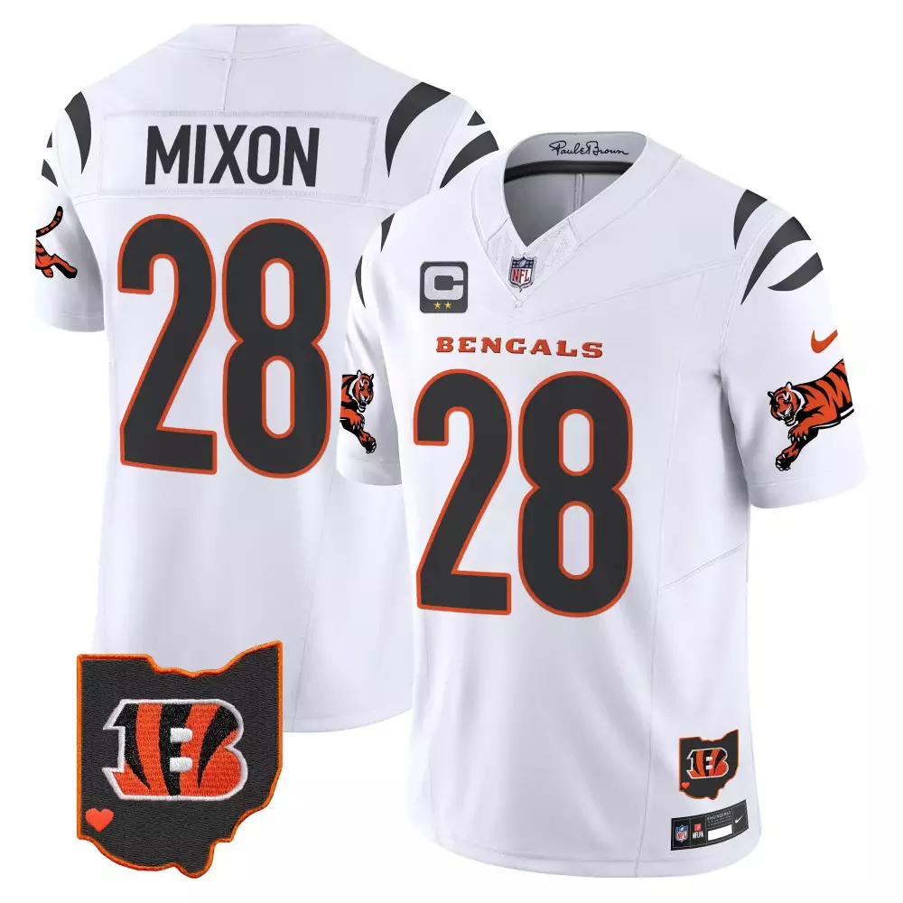 Joe Mixon 28 Bengals Jersey White Ohio Shape Heart Men Black Orange Vapor Limited