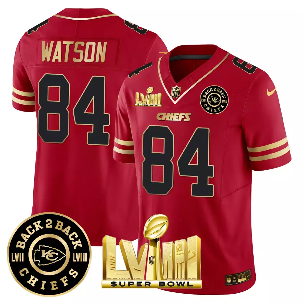 Watson Male 84 Chiefs Jersey Red Super Bowl Champions Lvii Lviii Men Replica Gold