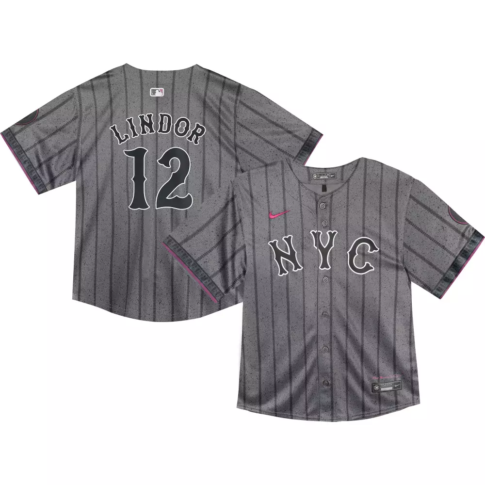 Lindor Nyc 12 New York Mets Jersey Gray Men Black Pink Stitched Unisex