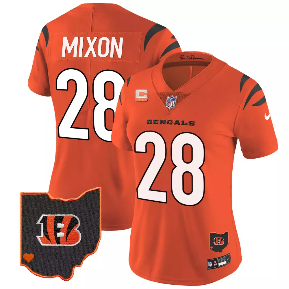 Joe Mixon 28 Cincinnati Bengals Jersey Orange Paul Brown Ohio Outline Heart Men Authentic