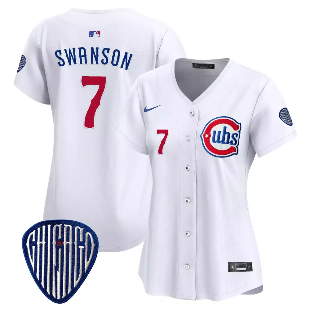 Dansby Swanson 7 Cubs Jersey White Chicago City Connect Women Split Design Red Blue